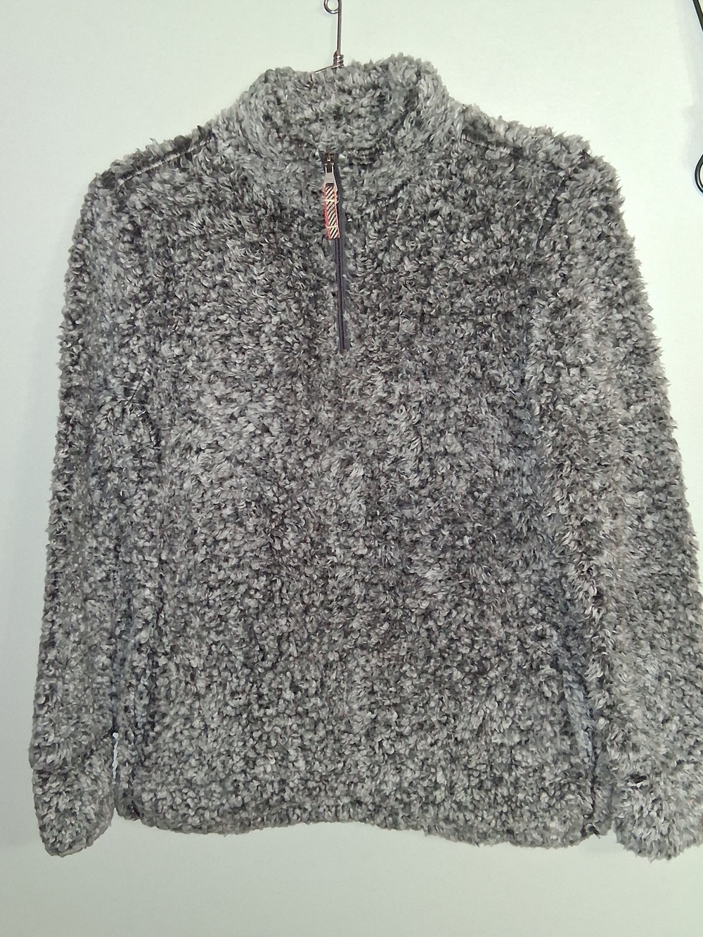 Cozy Fluffy Gray Sherpa Quarter-Zip Pullover